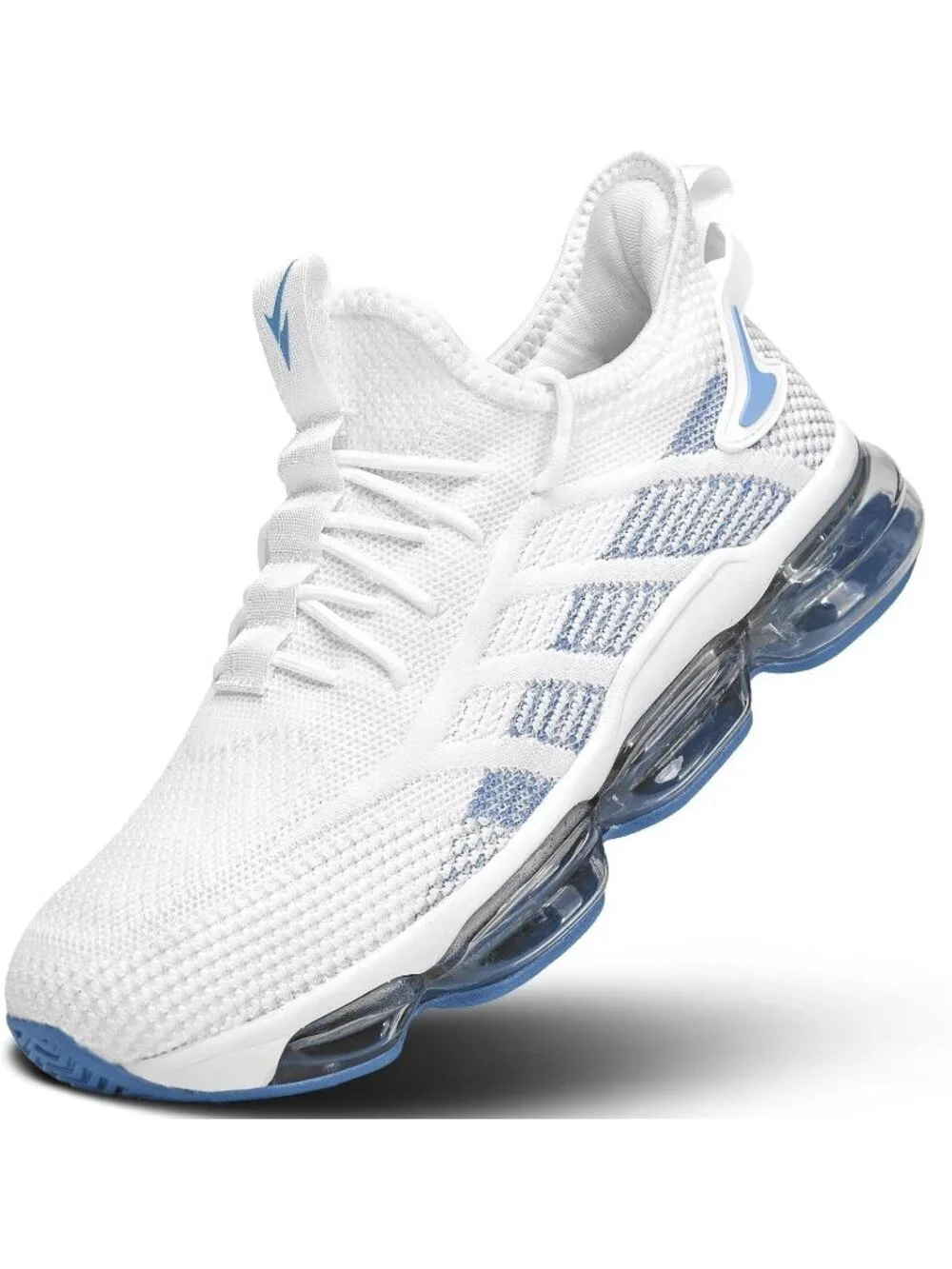 Men's White Blue Running Shoes Air Cushion Slip on Walking Tennis Sneakers